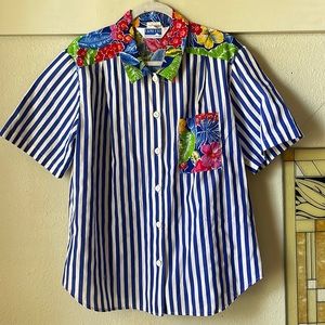 Vintage Cape Cod Sportswear tropical stripe & floral print button down blouse